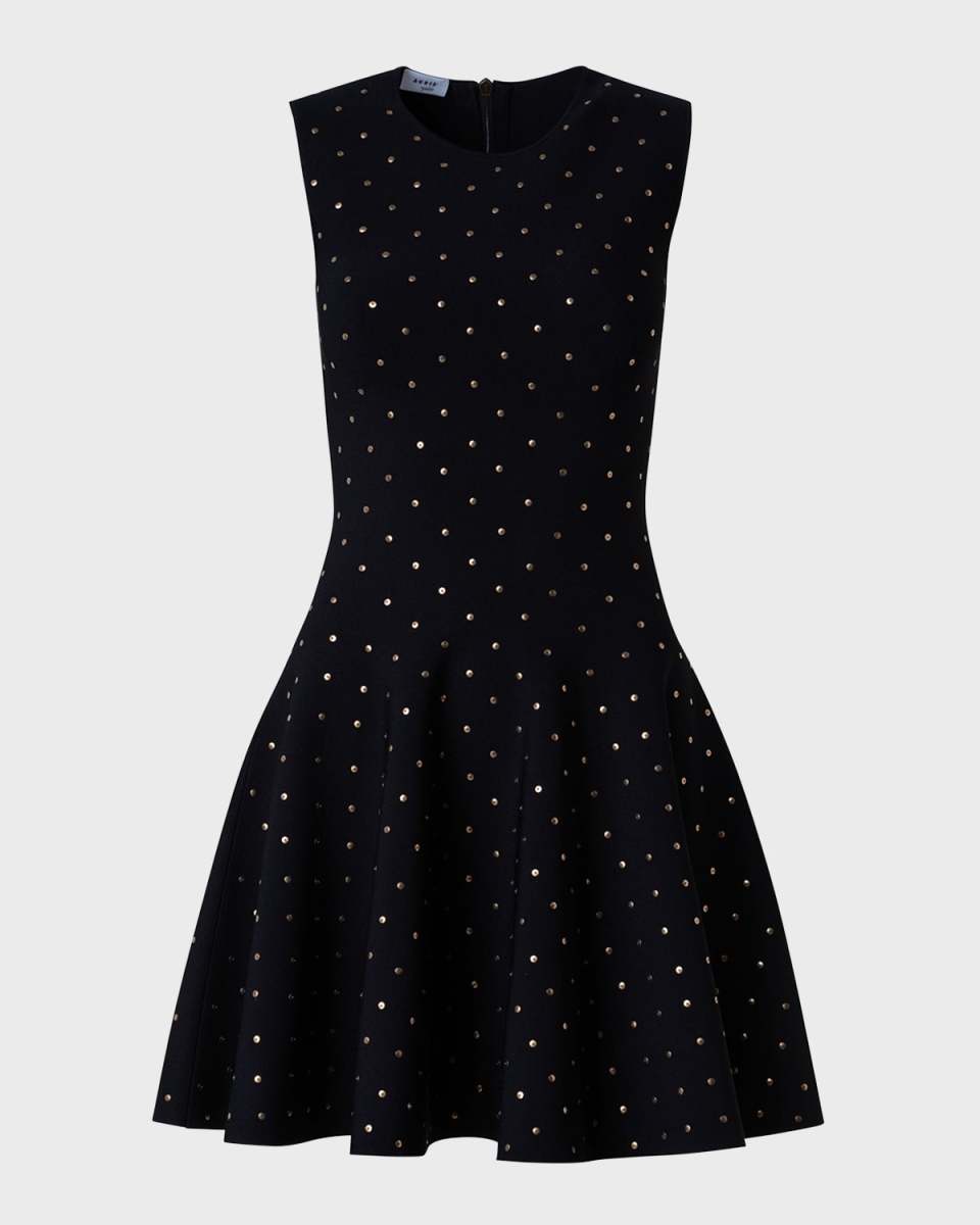 Polka Dot Stud-Embellished Flared Mini Dress